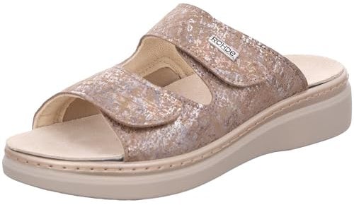 Rohde Damen Pantolette Leder Klettverschluss Muster Wechselfußbett Abano 5224, Größe:39 EU, Farbe:Braun
