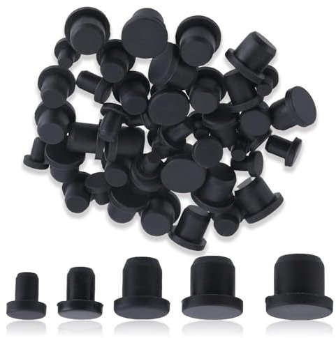 Abdeckkappen Für Bohrlöcher Gummistopfen Silikon Stopfen, 50 Stück 5 Größen Gummi Stopfen, Rund, Gummi, Wasserdicht, Gummistopfen Konisch, Für Schränke, Maschinenbohren, Möbel. Schwarz.