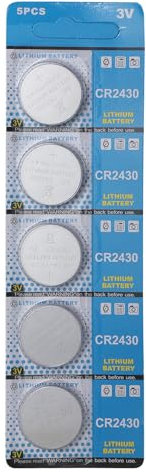 Pack of 5 CR2430 Lithium Coin Cell Batteries 3V for Remote Controls and Electronics