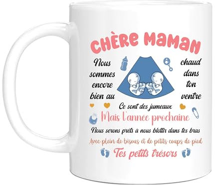 HALUMI Mug Message Pour Super Maman Tasse à Café Originale Future Maman Je T'aime Idée Cadeau Enceinte Annonce Grossesse Jumeaux Fille Garçon Bébé Fête Des Mères Noël Mug Ceramique Bicolore 330 ML