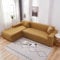 Elastische, einfarbige Sofabezüge für Wohnzimmer, Eckcouch, L-förmige Chaiselongue-Stuhl-Schonbezüge, Kamel, 4-Sitzer, 235 x 300 cm, Weiß