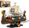 Reobrix Bauset Modell Piratenschiff Wikingerschiff, Mittelalterliches Wikingerschiff Kit mit Segeln und Schilden 66101, Geschenke für Männer Erwachsene und Jungen, Wikinger Dekoration für Büro oder