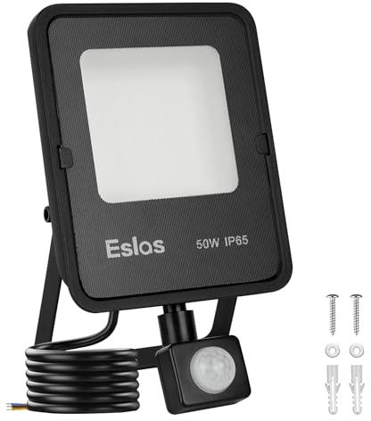 Eslas Upgrade 50W Motion Sensor Outdoor Security Light, 4500LM Floodlight with PIR, IP65 Waterproof, for Driveway, Front Door, Backyard, 6500K