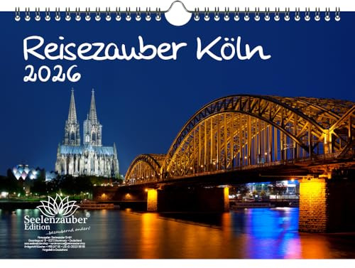 Reisezauber Köln DIN A4 Kalender für 2026 Karneval Rhein Deutschland - Set-Inhalt: 1x Kalender, 1x Weihnachtsanhänger (insgesamt 2 Teile)