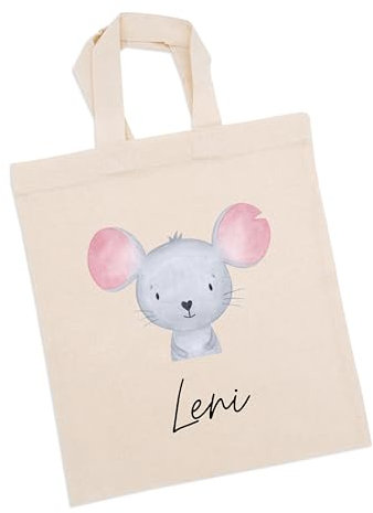 wunderwunsch Stoffbeutel Jutebeutel Kindergarten, Wechselkleidung, Jutetasche Hort, Turnbeutel Schule, Sportbeutel Kinder (Maus, Standardgröße)