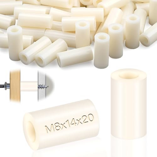 SWTYExt Entretoise Plastique M8 Entretoise Plastique 50 Pcs ABS Rondelle Manchons de Distance Nylon Isolation Rondelles 14x20 mm d'Espacement Rond Blanc pour Vis Electriques Interrupteur et Prise