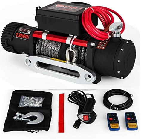 Synthetische Seilwinde 13500LBS 12V Winde 4X4 mit 2 Stück Fernbedienung ForTrucks RVs ATV UTV für Anfänger