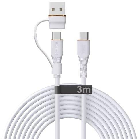 TECHGEAR Cavo di ricarica 2 in 1 da USB A/C a USB C, in morbido silicone, ricarica rapida, 5 A, antigroviglio, compatibile con MacBook Pro/Air, iPad Air/Pro 2024, iPhone 16, Galaxy S25 Ultra, PS5
