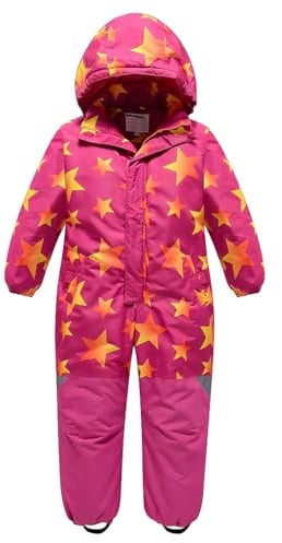 linboo Unisex Kinder Einteiliger Schneeanzüge/Skioverall mit Kapuze Wasserdicht Schneeoverall Verdickte Warm Outdoor Skianzüge Snowboard für Jungen Mädchen