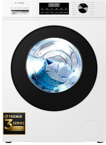 Teknix 3 Series TK3W1014XW 10kg Washing Machine - 1400 Spin - 3 Year Parts and Labour Cover - 1 Hour Wash Program - Durable Inverter Motor - Steam Function - Quick Wash - White