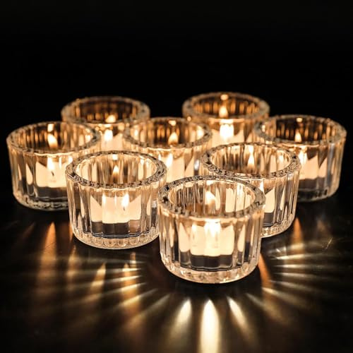 12er Set Teelichthalter Votivkerzenhalter Teelichtgläser aus Klarem Glas Klein Teelichter Kerzengläser Gläser Hochzeit Party Geburtstagsfeier Windlichter Tischdeko 5cm x 3.5cmc