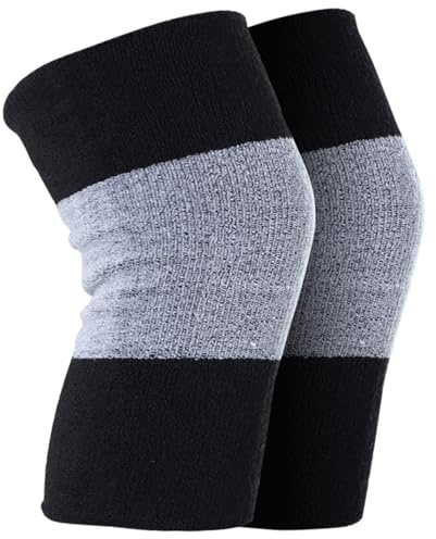 Hperu Thermal Knee Warmers for Women Men Thicken Stretchy Knee Brace Cosy Night Sleeves for Cold Pain Relief Sport Support Black Grey - Thermal Warmers