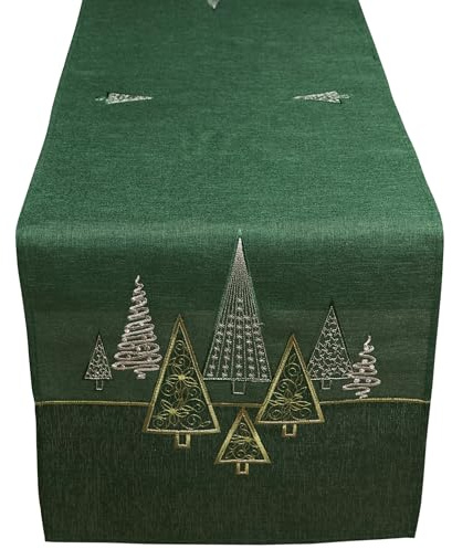 matches21 HOME & HOBBY Tischläufer Weihnachten 40x140 cm dunkelgrün mit Tannenbaum - Weihnachtstischläufer als Tisch-Deko