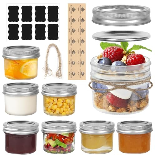120ml Marmeladengläser Klein, 8er Einmachgläser mit Schraubdeckel Geteilt | Luftdichte Mason Jar, Vorratsgläser Mini Gläser für Gelee, Marmelade, Joghurtgläser, Honig, Dips, Dessert, Geschenkideen