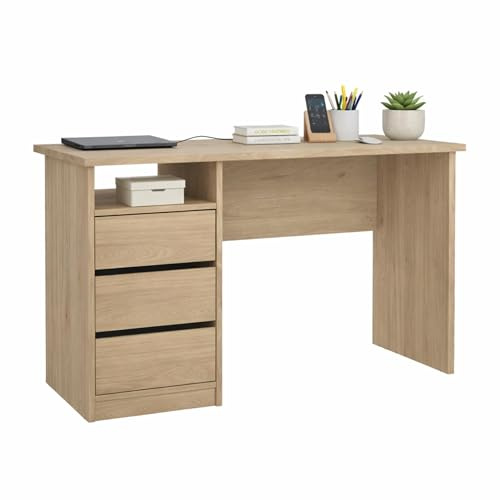 WELL HOME MOBILIARIO & DECORACIÓN Mesa Escritorio de Ordenador SIL Oak con 3 Cajones, Color Jackson Hickory, 110 x 49 x 76 cm