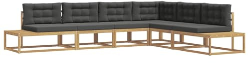 vidaXL Outdoor-Sofagarnitur Weiß 357 x 198,5 x 73 cm Polyester, Outdoor-Sofa-Set, modernes Akazienholz-Ecksofa, wetterfestes Garten-Loungebereich, Terrassenmöbel zum Entspannen