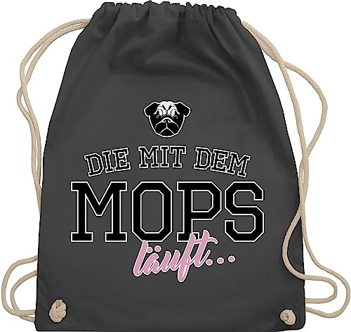 Turnbeutel Rucksack - Geschenk für Hundebesitzer - Die mit dem Mops läuft - Unisize - Dunkelgrau - tasche hund hundefan pug beutel sachen hundeliebhaber hundefans geht trainingsbeutel hunde