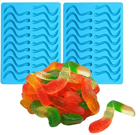 OFKPO 2 Stück Silikon Gummiwürmer Form mit Pipetten,Gummi Süßigkeiten Formen(Blau)