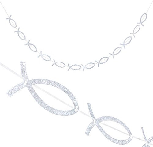 Oblique-Unique® Girlande Fisch Girlande Silber Glitzernd für Kommunion Taufe Dekoration Feier Hochzeit Dekoration