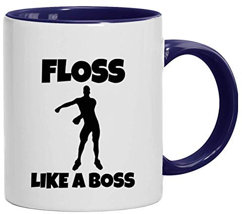 ShirtStreet Gamer Hype bedruckte 2-farbige Kaffeetasse Bürotasse mit Spruch Motiv Floss like a Boss New, Größe: onesize,weiß/blau