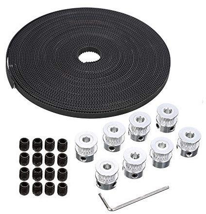 GT2 Timing Belt Pulley, 8pcs GT2 20Teeth Bore 5mm Timing Pulley Wheel with GT2 5 Meters Rubber Belt and Tensioner by YEEZUGO