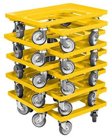 10 Stück Transportroller für Kisten 60 x 40 cm mit 4 Lenkrollen in gelb
