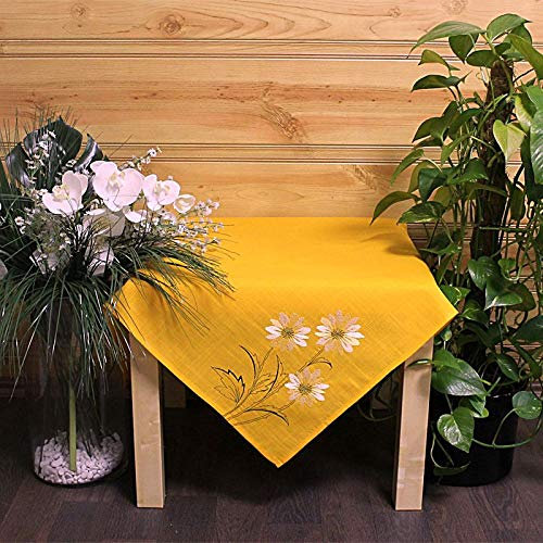 Hossner Tischdecke Orange 85x85 Eckig Stickerei Blumen Mitteldecke Sommer Kaffeedecke Decke Bestickt Stoff 100% Polyester