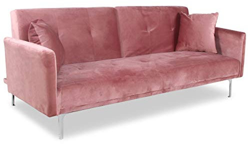 Menzzo Canapé Convertible 3 Places Carla Velours Rose