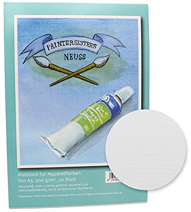 Paintersisters® Malblock A3, 20 Blatt für Aquarellfarben, Block mit strukturiertem Papier 300g/m², naturweiß und matt, säurefrei