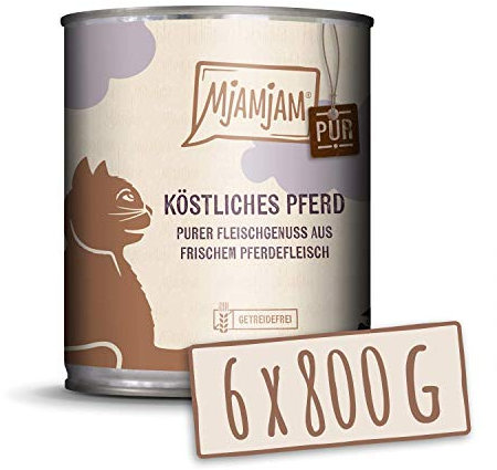 MjAMjAM - Premium Nassfutter für Katzen - purer Fleischgenuss - köstliches Pferd pur, 6er Pack (6 x 800 g), getreidefrei mit extra viel Fleisch