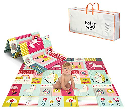 GOPLUS Baby Spielmatte doppelseitig, Krabbelmatte faltbar, wasserabweisende rutschfeste Spielmatte, aus ungiftig XPE, antirutsch Babymatte für Indoor Outdoor Garten, 200 x 180 x 1,4 cm (Rosa)