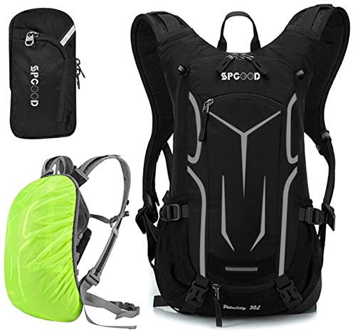 SPGOOD Fahrradrucksack 20L/25L/30L (9 Farben)-Wasserdichter Ultraleicht-für Damen & Herren Multifunktionaler-mit Regenschutzkappe/Helmabdeckung Rucksäcke MTB Mountainbike (Schwarz, 30L)