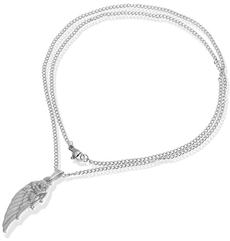 Made by Nami Herren Halskette mit Anhänger - 60 cm Herren Silber-Kette aus Edel-Stahl - Coole Flügel-Kette - Handmade Glieder-Kette - Männer-Kette - Geschenk Geburtstag für Ihn (Silber Flügel)