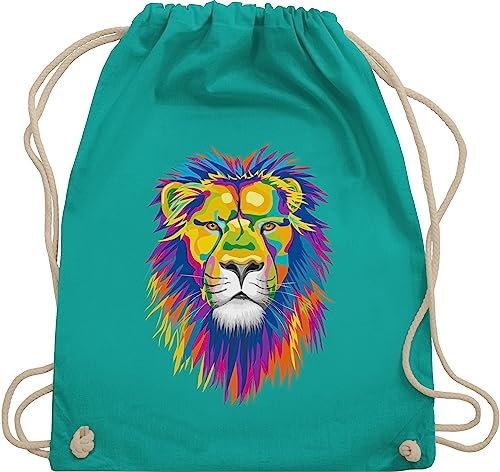 Turnbeutel Rucksack - Dschungel Deko Wildnis - Löwe Lion - Unisize - Türkis - gym bag tasche beutel kinder stofftasche sportbeutel aus stoff beuteltasche kordel baumwolle uni sport baumwoll mit