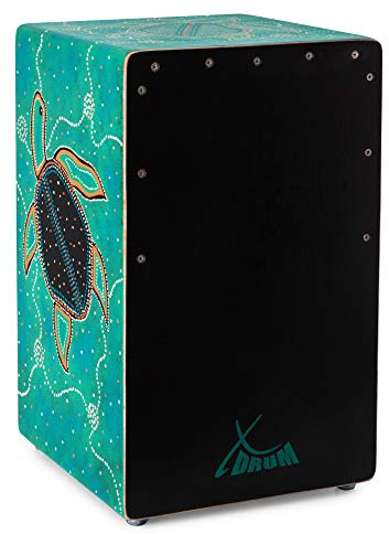 XDrum Design Series Cajon “Turtle” - Handbemalte Designer-Cajon mit Dot Art-Schildkröten - Integrierter Bass Port - Korpus aus HPL (High Pressure Laminate) - Fest installierter Snare-Teppich