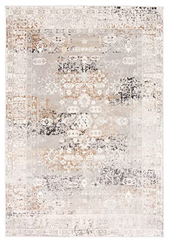 Carpeto Rugs Ethno Vintage Teppich - Kurzflor - Weich Teppich für Wohnzimmer, Schlafzimmer, Esszimmer - ÖKO-TEX Wohnzimmerteppich - Teppiche - Grau - 80 x 150 cm