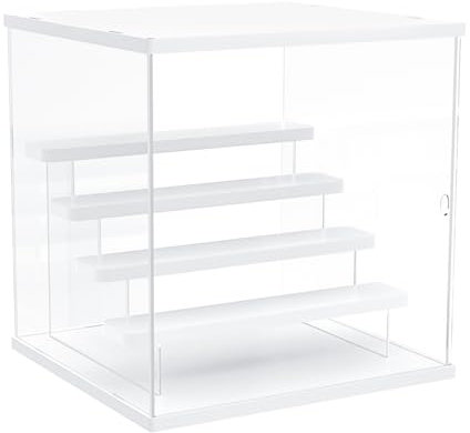 Nynelly Vitrina de Acrílica Transparente, 5 Niveles Caja de Expositor Acrílica Transparente para Figuras Vitrinas de Exposición Antipolvo para Las Colecciones Juguete, Blanco, 31,7X 29,7X 32,6cm