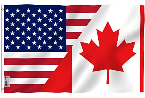 Anley Fly Breeze 3x5 Fuß Amerika Kanada Freundschaftsflagge - Lebendige Farbe und Lichtschutz - Canvas Header und Doppelnähte - Freundschaft für immer US CA Flagge mit Messingösen 3 X 5 Ft