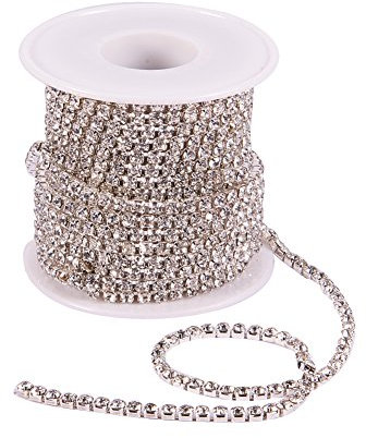 Craftdady 9,1 m 3 mm Strass-Ketten, Diamantkette, klarer Kristall, Nähborte für Hochzeitsschmuck, Halskettenherstellung, Silber