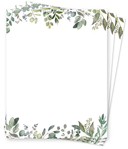 Leaf Border Schreibwaren Schreibpapier 100 Blatt, Grünes Briefpapier 8,5 x 11 Zoll, Elegantes Schreibpapier, Hübsches Schreibpapier, Dekoratives Druckerpapier