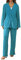 Bellezasourire Zweiteiler Damen Sommer Plissee Set Elegant Hosenanzug Button Down Langarmshirt + High Waist Freizeithose Weite Hose Sommer Herbst Outfit Casual Loungewear Streetwear(S,Türkis)