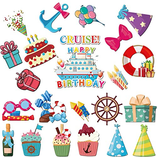 Geyee 24 Stück Kreuzfahrtschiff-Geburtstags-Magnete, Kühlschrank-Türdekoration, Magnet für Kreuzfahrt, Happy Birthday, Türschild für Autokabine (Geburtstags-Cupcake)