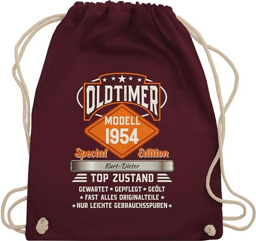 Turnbeutel Rucksack - 70. Geburtstag - Oldtimer Special Vintage 1955 - Name - Retro Look zum Siebzigsten - Unisize - Bordeauxrot - 70 1954 stoffbeutel 70.geburtstag 1953 beuteltasche 70-geburtstag