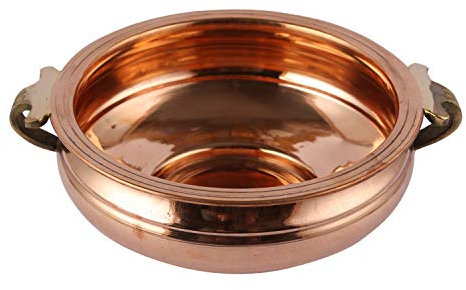 Aakrati Devyom Handcraft Kupfer-Wasser-Deko-Schale Urli mit Messinggriff als Geschenk