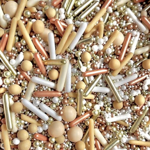 Gold rose gold white beige neutral nudes Metallic Sprinkles chocolate balls edible cupcake cake toppers biscuits pearls decoration 100s 1000s wedding baby shower hen party bridal baking GOLDEN HOUR