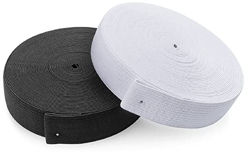 16 M/17,5 Yards Noir+Blanc Bandes Élastiques Couture, Élastique en Caoutchouc Élastique pour la Couture, Ruban Élastique Ceinture de 20mm de Large pour Pantalon Jupe Ceinture