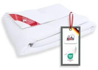 RIBECO GERMANY Daunenbettdecke Johanna 200x220 cm –kuschelige Daunendecke, Bettdecke mit Kasettensteppung, allergikerfreundlich, Made in Germany, Wärmeklasse: leicht