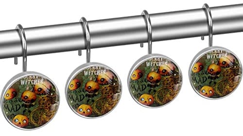 Ganci per tende da doccia, Anelli per tende da doccia antiruggine per bagno, Ganci decorativi per tende da doccia Appendini per asta per tende da doccia,La notte del ragno Jack-O-Lantern di Halloween