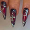 RYMAUP® 24 Stück Stiletto-Nägel zum Aufdrücken, lang, Fake, Schwarz, Rot, Kleber, Mandel-Acryl, Cooles einzigartiges Design Cross Silver Line Nail Art für Frauen und Mädchen