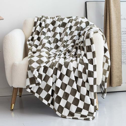 DEARBAG Jeté de Canapé Polaire, Couverture Plaid Polaire avec Motif en Damier 100x150 cm Vert, Couverture Peluche pour Fauteuil, Lit, Bureau, Voiture, Sieste, Sommeil, Voyage